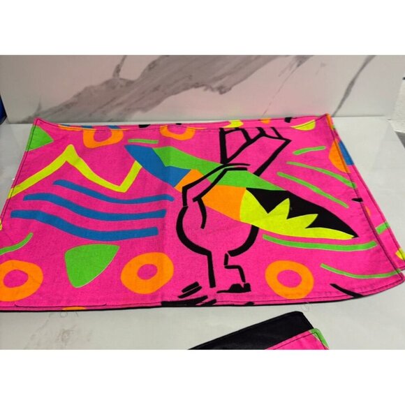 Kemp & Beatley Neon Placemats Set 4 Vintage 80s Abstract Art Deco 17x12 USA - Picture 8 of 9